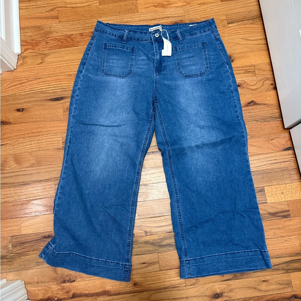 Blue Flare Wide-Leg Crop Medium Wash